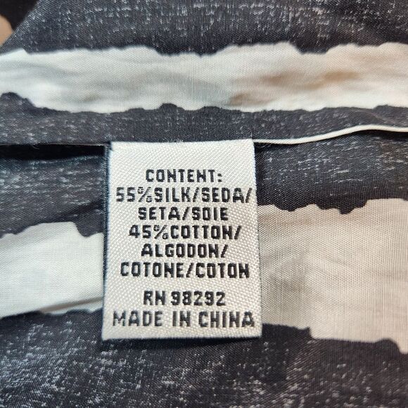 Tibi Top Silk‎ Smocked Off The Shoulder Short Sleeve Flowy Tribal Black White S - Picture 7 of 10